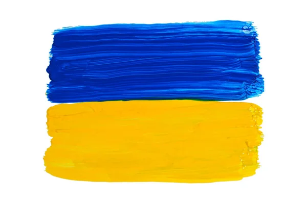 Український прапор намальований фарбою на чистому білому фоні. Мир Україні, зупиніть воєнну концепцію. — стокове фото