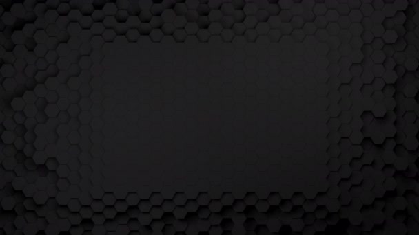 3d hexágono fondo abstracto. Estructura negra y textura del patrón geométrico en movimiento. Fondo futurista, tecnológico y animado — Vídeos de Stock