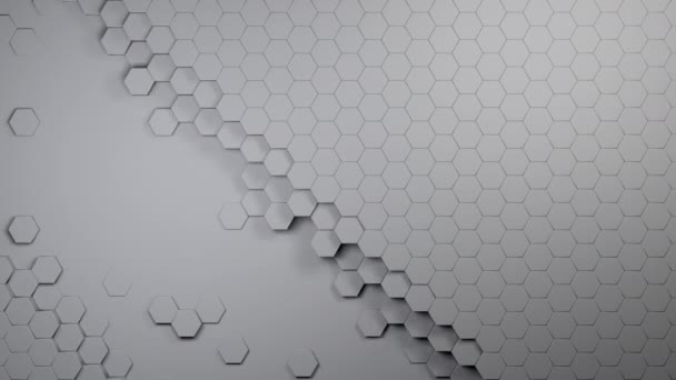 3-й шестиугольный фон. Белая структура и текстура геометрического узора медовых сот в движении. Футуристический, технологический анимированный фон — стоковое видео