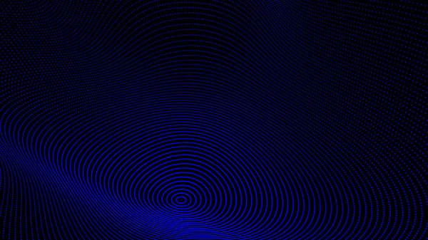 3d wavy technology abstract background. Digital blue neon line dots and particles network on black empty surface. Big data, sound, computers concept. — Stock Photo, Image