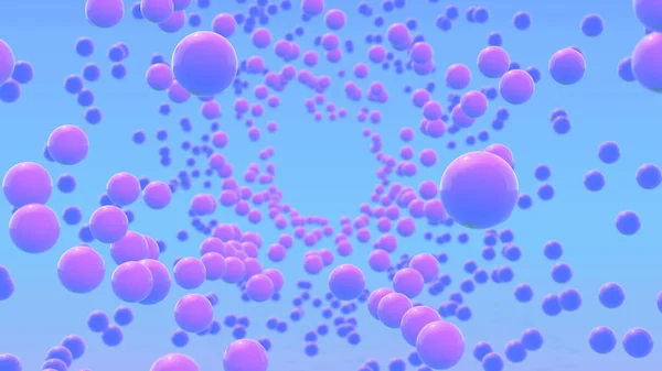 3d bolhas fundo abstrato. Esferas mínimas roxas cor-de-rosa sobre um fundo azul colorido. Cosméticos, férias, conceito. — Fotografia de Stock