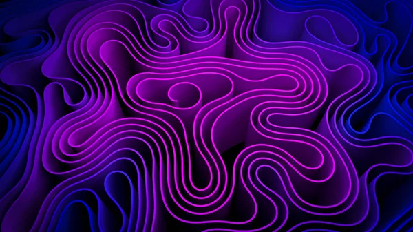 Linee d'onda astratte 3d piega sfondo. Curve di gradiente di colore con carta velata, tessuto, nastri. Sfondo surreale, futuristico, psichedelico. — Foto Stock