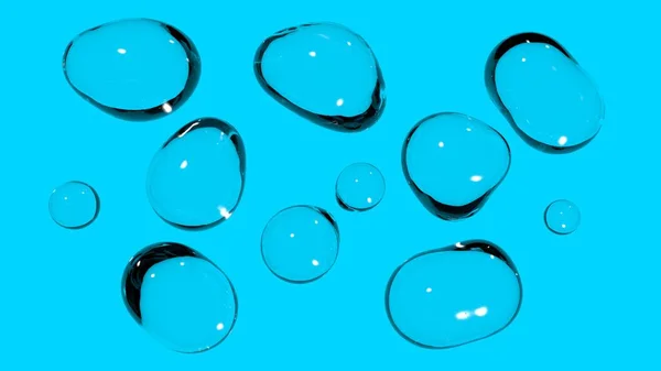Water drops isolate. Transparent drops or bubbles of liquid on an empty color background. — 스톡 사진