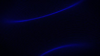 3D dalgalı teknoloji soyut arka plan. Siyah boş yüzey üzerinde dijital mavi neon çizgi noktaları ve parçacıklar ağı. Büyük veri, ses, bilgisayar kavramı.