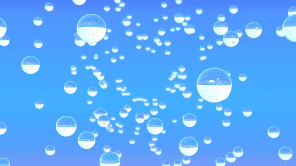 3d bubbles abstract background. Transparent glass spheres or drops on a colored blue background. Cosmetics, holiday, concept. — 스톡 사진