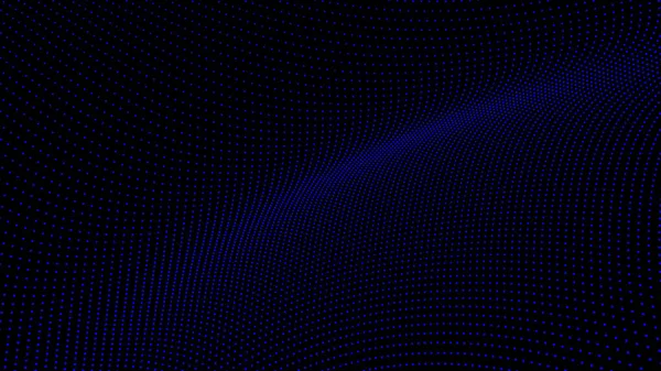 3D dalgalı teknoloji soyut arka plan. Siyah boş yüzey üzerinde dijital mavi neon çizgi noktaları ve parçacıklar ağı. Büyük veri, ses, bilgisayar kavramı. — Stok fotoğraf