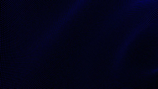 3d ondulada tecnología de fondo abstracto. Red de puntos y partículas de línea de neón azul digital en la superficie vacía negra. Big data, sonido, concepto de computadoras. —  Fotos de Stock