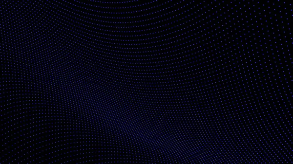 3D zvlněné technologie abstraktní pozadí. Digitální modrá neonová čára tečky a částice sítě na černém prázdném povrchu. Velká data, zvuk, počítačový koncept. — Stock fotografie