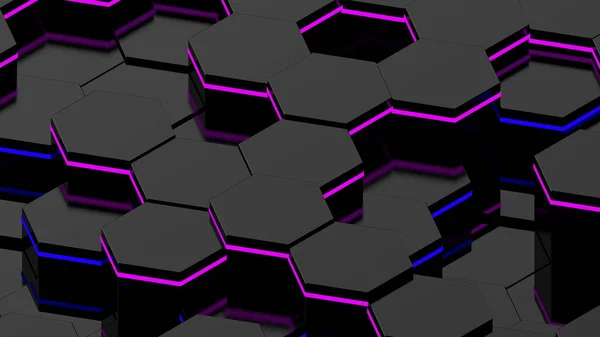 3D六角形の抽象的な背景。カラーグリッドハニカムテクスチャデジタル未来的な表面。技術、コンピュータ、ネットワークの概念 — ストック写真