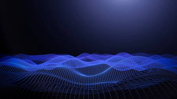 Dati 3d sfondo astratto. Tecnologia linee d'onda blu digitali su sfondo nero. Cyber, scienza, concetto di rete. — Foto Stock
