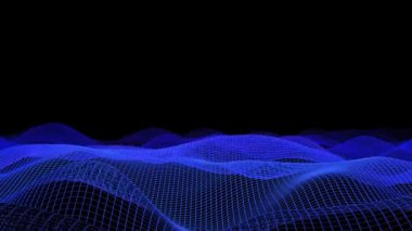 3d soyut veri arkaplanı. Siyah boş arkaplanda dijital bilim dalgası ağı. Teknoloji, enerji, gelecek konsepti. 