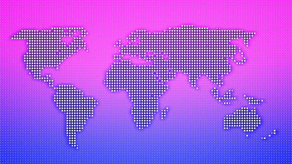 3d Pixel world map background. Digital dots in the form global earth. — Foto de Stock