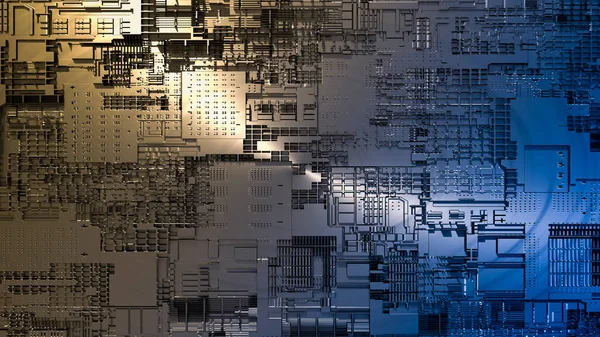 3d cpu processor chip background. Technological metal abstract illustration of microcircuit and microchip computer. Artificial intelligence, AI, cryptoeconomics, nft concept — стоковое фото