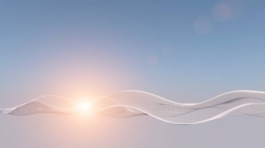 3D veri soyut arkaplanı. Yumuşak gökyüzü zemininde teknolojik dijital ışık dalgası çizgileri. Siber, bilim, ağ konsepti. 