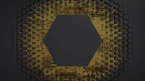 Sechseck Abstrakten Hintergrund Schwarzes Gitter Wabentextur Digitale Futuristische Oberfläche Technik — Stockfoto