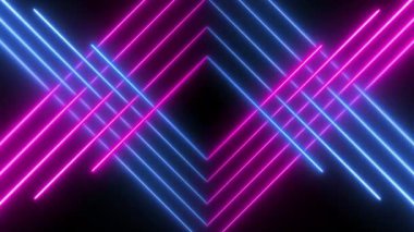 Neon lambası soyut arka plan tüneli. 3D fütüristik mor parlak çizgiler siyah arkaplanda dönüyor. Gösteri, parti, sahne, sunum konsepti. Yüksek kalite 4k görüntü