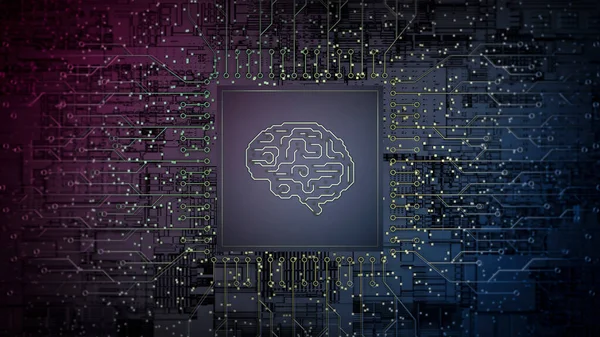 Chip Computadora Cpu Con Cerebro Humano Procesador Placa Tecnología Ciencia — Foto de Stock