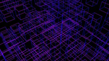3d data abstract background. Technology digital blue grid lines on black backdrop. Cyber, science, network concept. . High quality 3d illustration