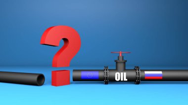 Russian gas oil industry. 3d oil pipeline to European Union on blue background. Oil sanctions and energy embargo to Russia concept. High quality 3d illustration