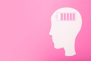 Brain charge concept. Brain energy charging indicator on paper-cut head. mental health idea. High quality photo