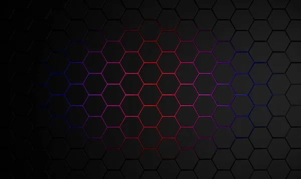 Hatszög Fekete Háttér Technológia Elvont Geometria Sötét Háttér Méhsejt Neon — Stock Fotó
