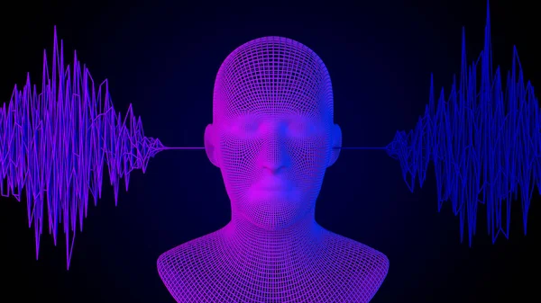 Digital Human Face Abstract Sound Data Wave Flow Futuristic Had — 스톡 사진