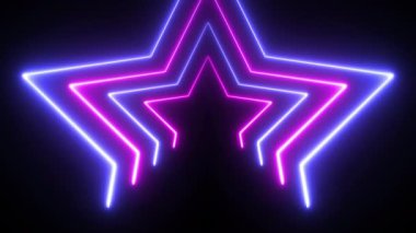 Neo soyut arkaplan. Geometrik şekilli 3D renkli parlayan yıldızlar. Pop, 80 'ler, retro, sahne, gösteri konsepti. Yüksek kalite 4k görüntü