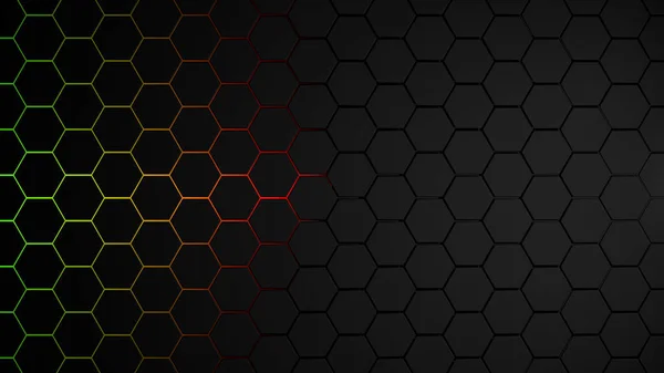 Hexagon Black Background Technology Abstract Geometry Dark Backdrop Honeycomb Neon — Stock Photo, Image