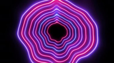 Siyah zemin üzerinde neon dalga çizgileri. Pürüzsüz bir hareketle parlayan hatlar. Enerji, ses, teknoloji, bilimsel görsel konsept. Yüksek kalite 4k görüntü