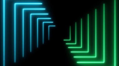 Neo soyut arkaplan. Geometrik şekilli 3D renkli parlak çizgiler. Teknoloji, 80 'ler, retro, gösterim konsepti. Yüksek kalite 4k görüntü