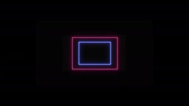 3d neon parlayan çerçeve kareleri arkaplan. Boş siyah bir arkaplanda parıldayan renkli LED çizgileri. Gösteri, performans, müzik, eski 80 'ler konsepti. Yüksek kalite 4k görüntü