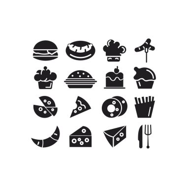  yemek ve içecek düz logo simgesi seti, restoran menüsü healtyhy