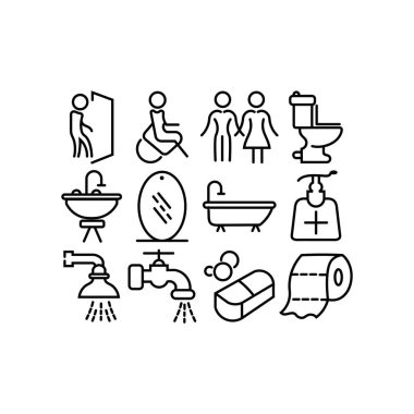 Banyo ana hatları simgeleri ayarlandı, logo vektörü tuvalet sırası sembolleri tuvalet.
