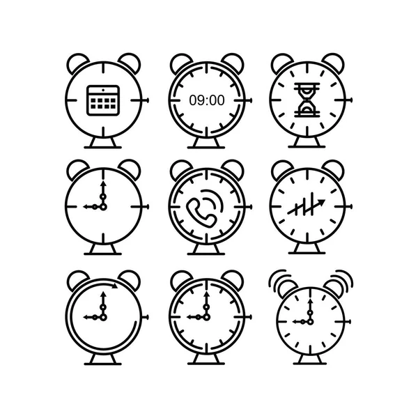 Idő Óra Vonal Ikonok Riasztó Smartwatch Idő Óra — Stock Vector