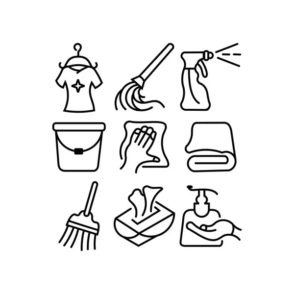 一套病媒医疗清洗及洗手线图标设置清洁液 使用手套及洗手图标 — 图库矢量图片