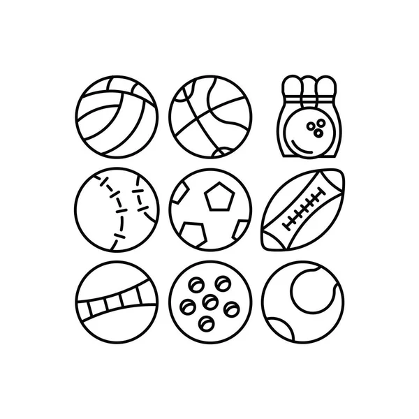 Bola Deporte Iconos Conjunto Bola Icono Delgada Línea Contorno Lineal — Vector de stock