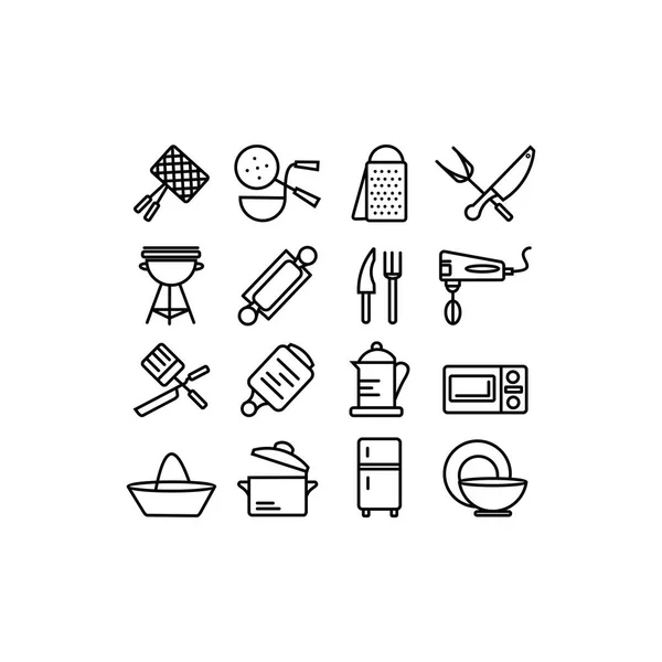 Conjunto Iconos Línea Herramientas Cocina Concepto Equipos Cocina — Vector de stock