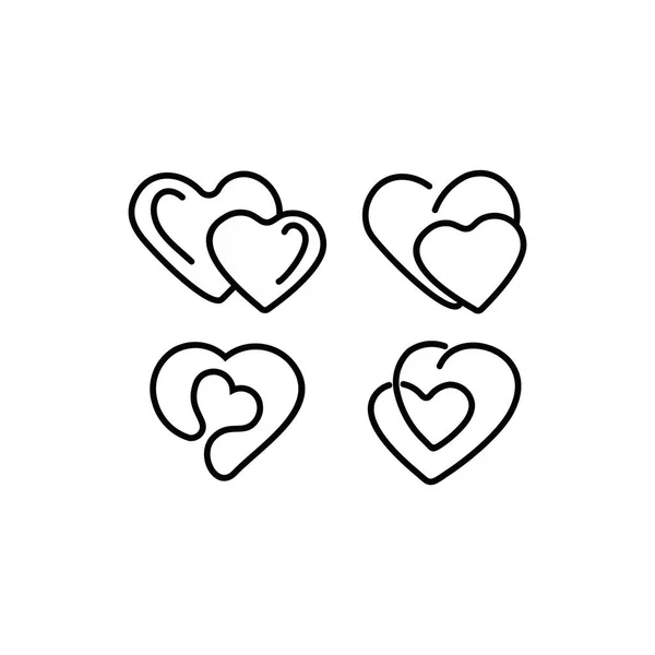 Heart Icons Vector Set Romantic Love Icone Continuous Line Happy — Stock Vector