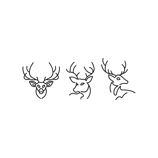頭の鹿のラインアートのロゴデザインインスピレーションのセット アイコンセット壮大な頭の鹿の紋章 — ストックベクタ
