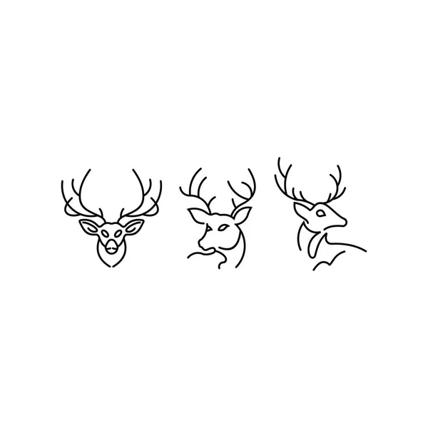 Set Von Kopf Hirsch Linie Kunst Logo Design Inspirationen Icon — Stockvektor