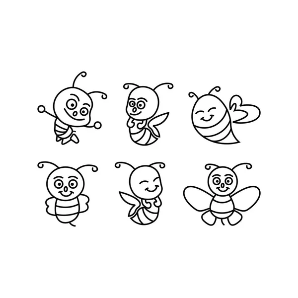 Встановіть Іконку Лінії Меду Бджіл Продуктів Логотипу Меду Значок Літаюча — стоковий вектор