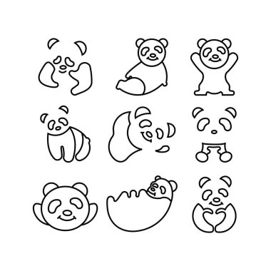 Panda çizgisi vektör illüstrasyonunun simgesini ayarla, simge çizgisi Panda karikatür biçimi.