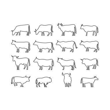 Simge çizgisini ayarla Çiftlik hayvanı ineği, çizgi logo vektörü grafiklerini minimal stil ineğe ayarla. 