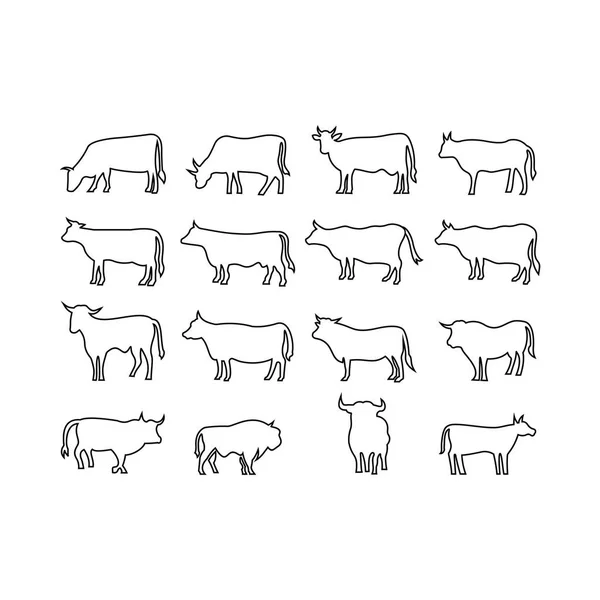 Set Icon Line Vache Animale Ferme Set Line Logo Graphiques — Image vectorielle