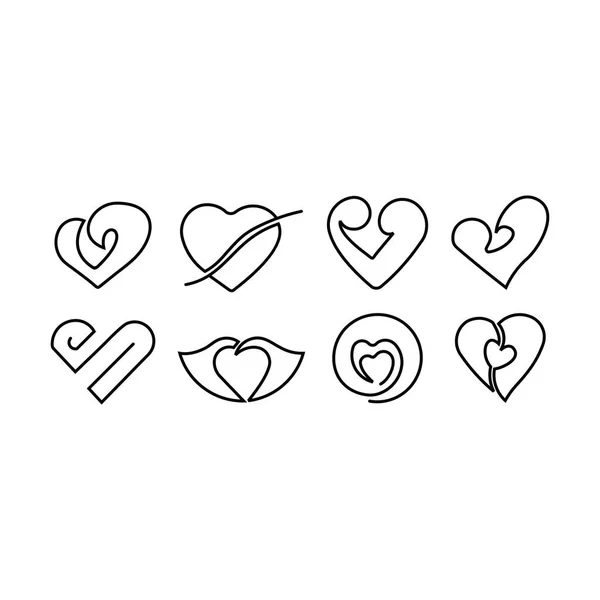 Heart Icons Vector Set Romantic Love Icone Continuous Line Happy — Stock Vector