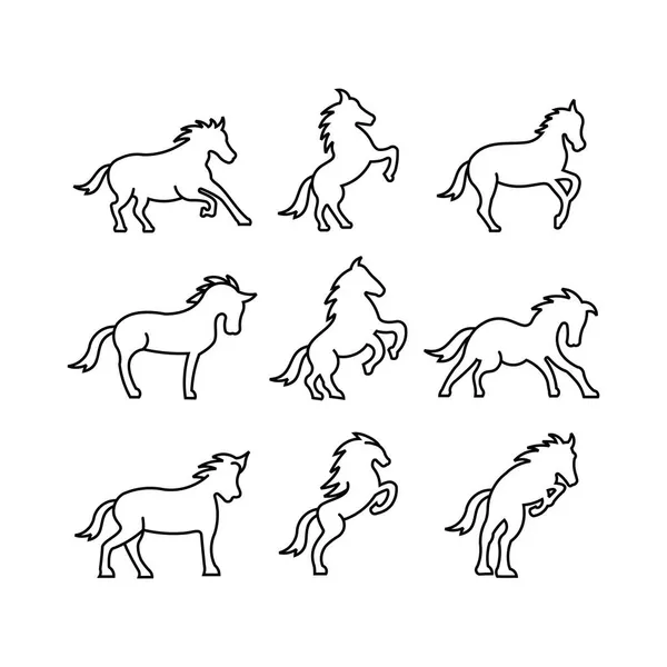 Ícones Lineares Vetoriais Elementos Design Logotipo Conjunto Linha Cavalo Para — Vetor de Stock