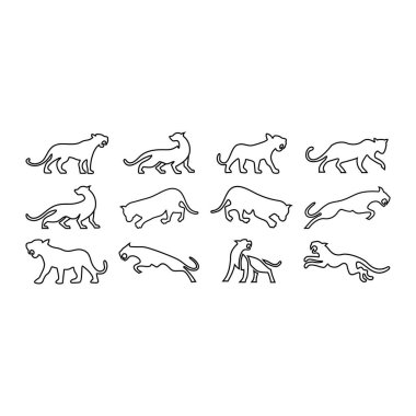 Kaplan çizgi simgesi seti, siyah panter vektör çizgisi logo çizimi tasarımı