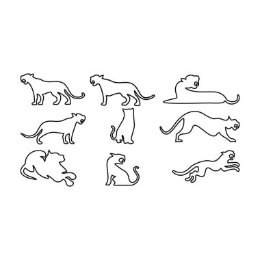 Kaplan çizgi simgesi seti, siyah panter vektör çizgisi logo çizimi tasarımı