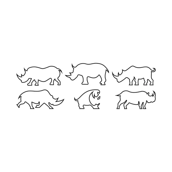 Set Ikon Rhino Logo Line Vector Gambar Template Desain Ikon - Stok Vektor