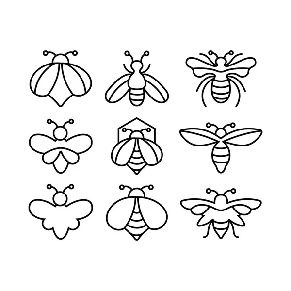 为蜂蜜标识产品设置蜂蜜和蜜蜂标识图标行 图标飞蜂平面矢量插图 — 图库矢量图片